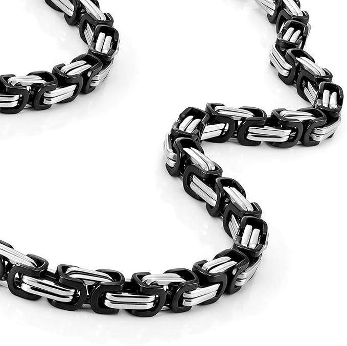 Silver Black Byzantine Link Neck Chain
