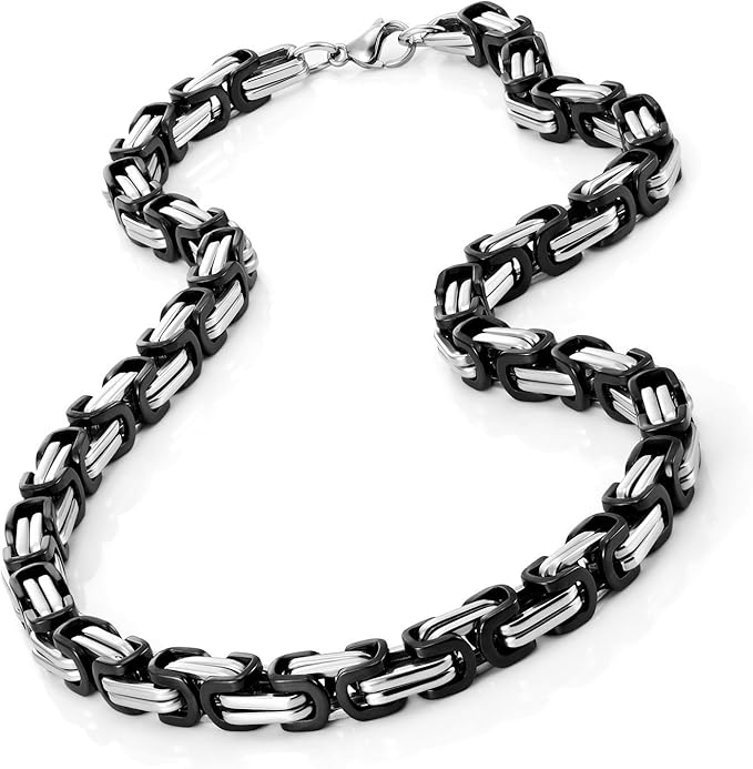 Silver Black Byzantine Link Neck Chain