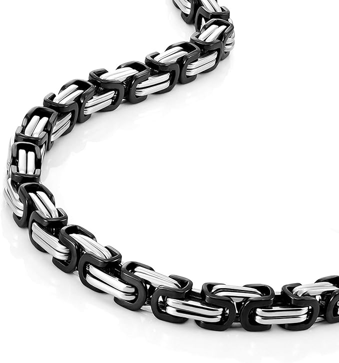 Silver Black Byzantine Link Neck Chain
