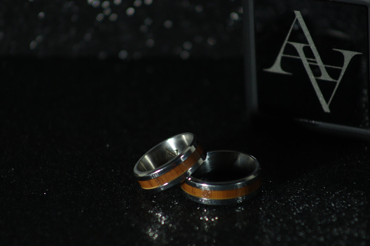 Stainless Steel Whiskey Barrel Wood Inlay Comfort Fit Ring