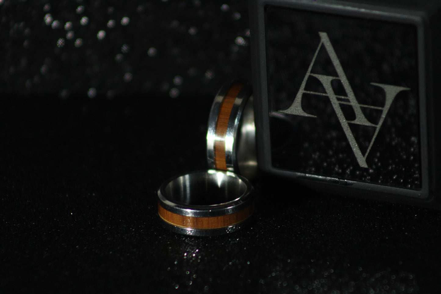 Stainless Steel Whiskey Barrel Wood Inlay Comfort Fit Ring