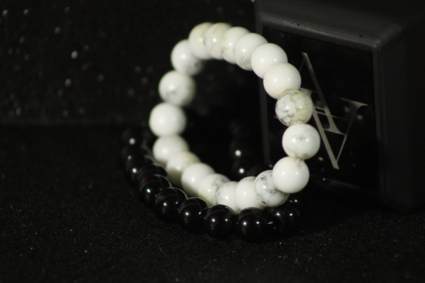Black And White Bead Charm Bracelet For Men(Pair)