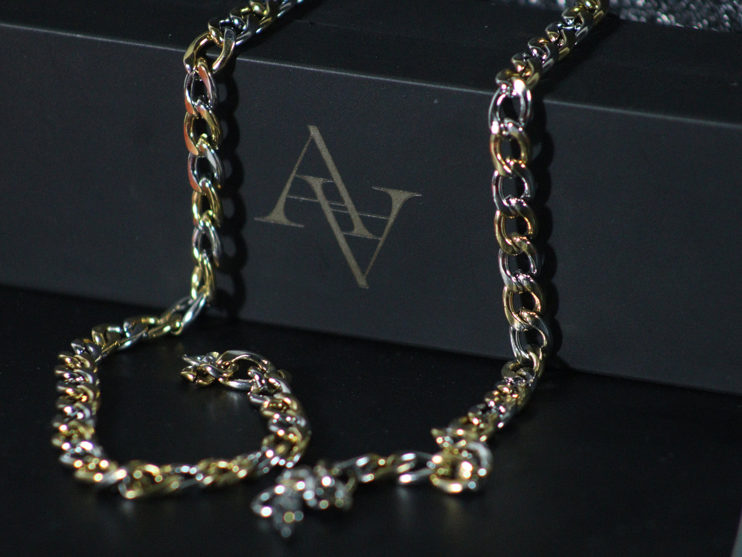 Sullery Snake Cut Link Dual Tone Gold Silver Stainless Steel Chain For Men