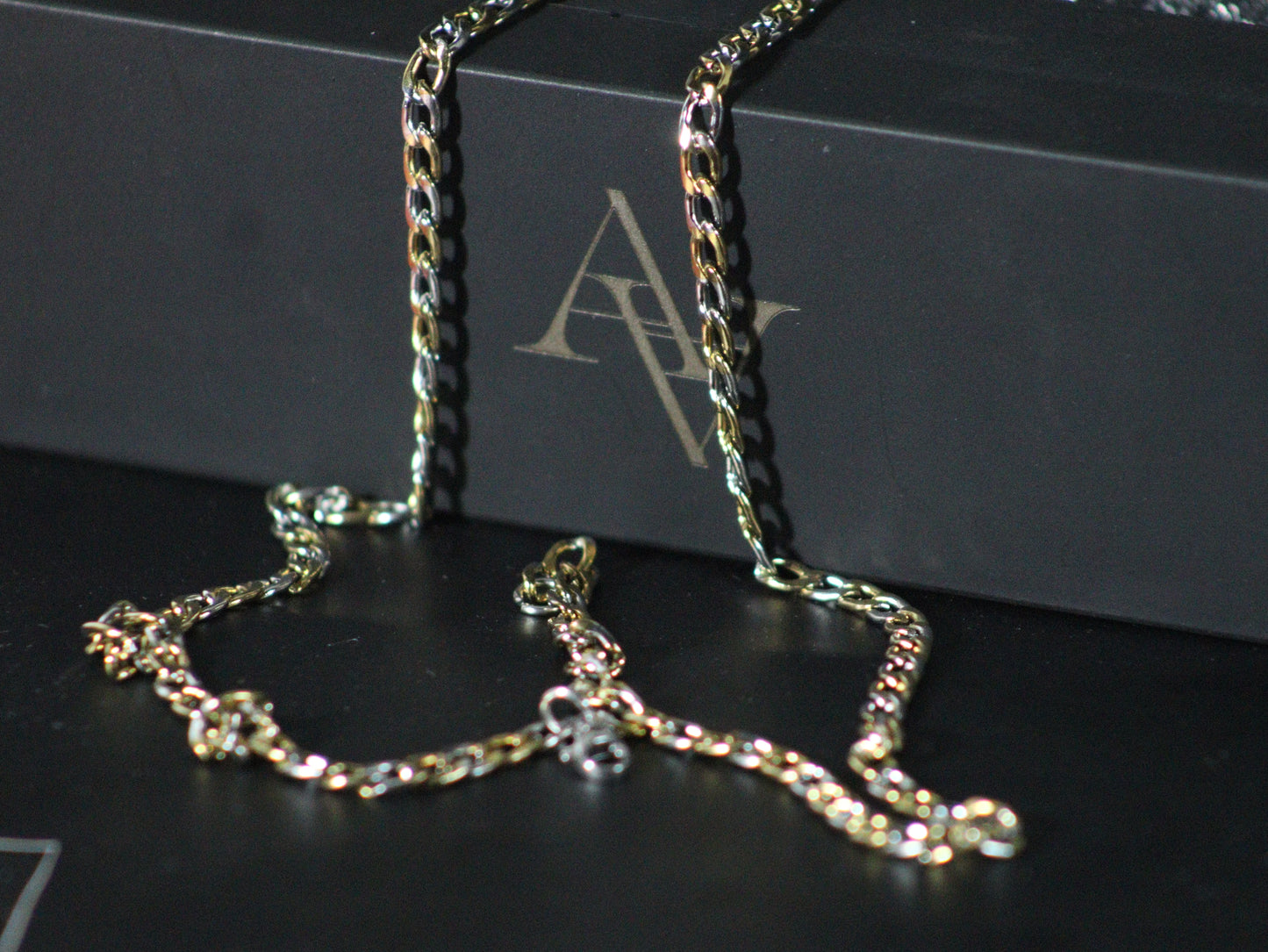 Sullery Snake Cut Link Dual Tone Gold Silver Stainless Steel Chain For Men