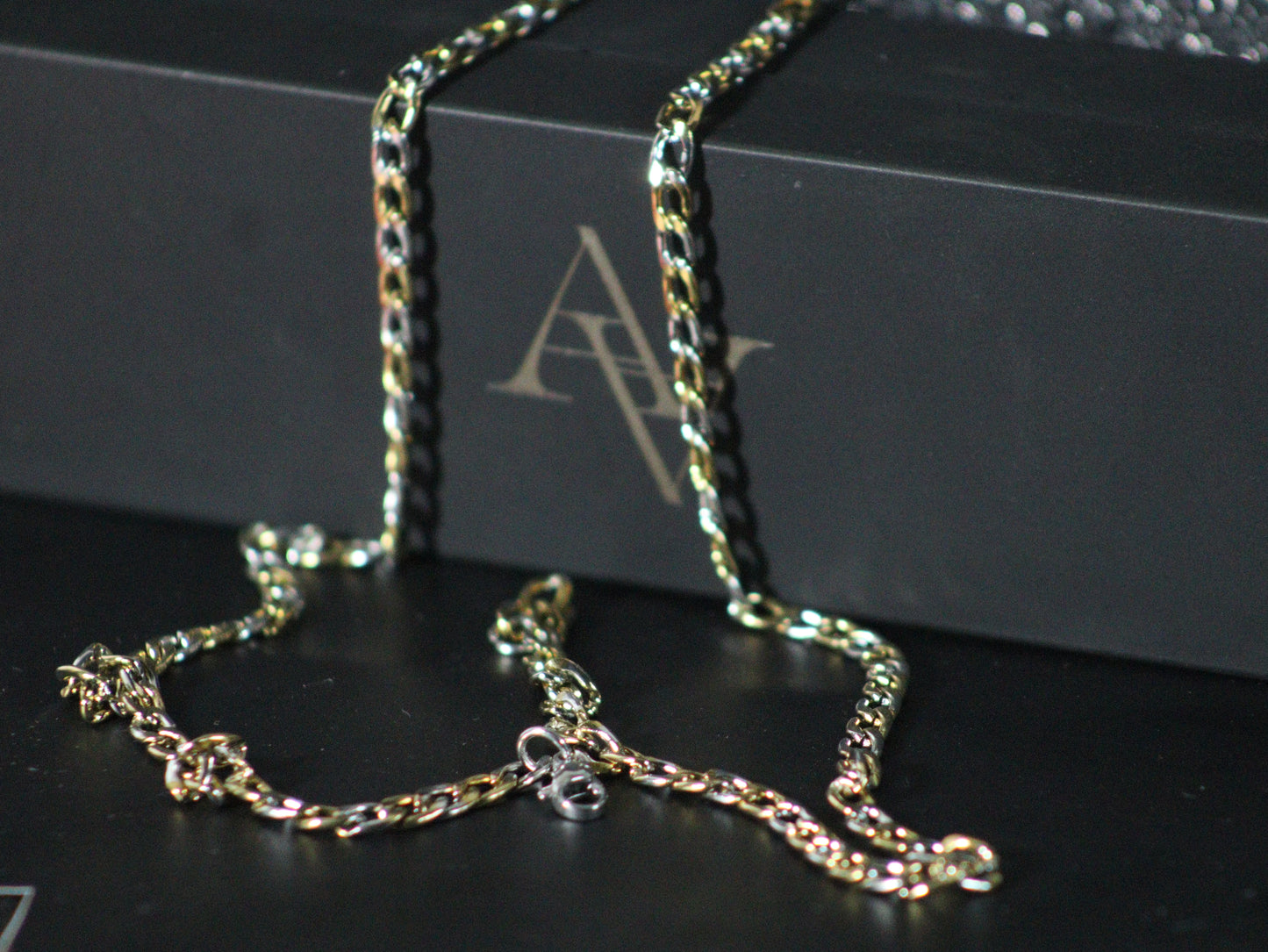 Sullery Snake Cut Link Dual Tone Gold Silver Stainless Steel Chain For Men