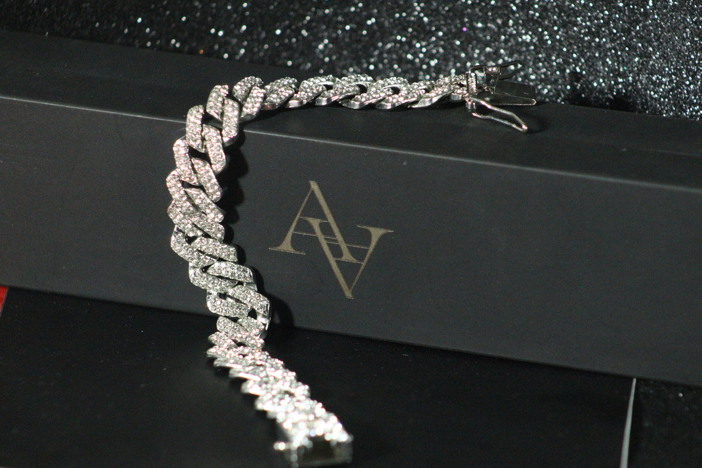 Cuban Bracelet Men’s Sterling Silver With artificial Diamonds