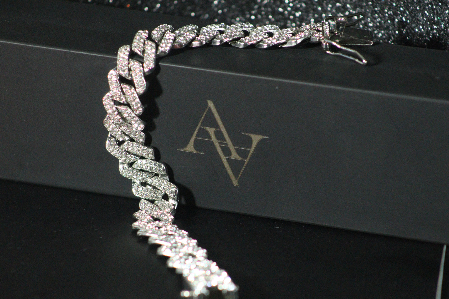 Cuban Bracelet Men’s Sterling Silver With artificial Diamonds