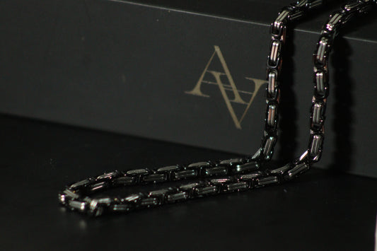 Silver Black Byzantine Link Neck Chain