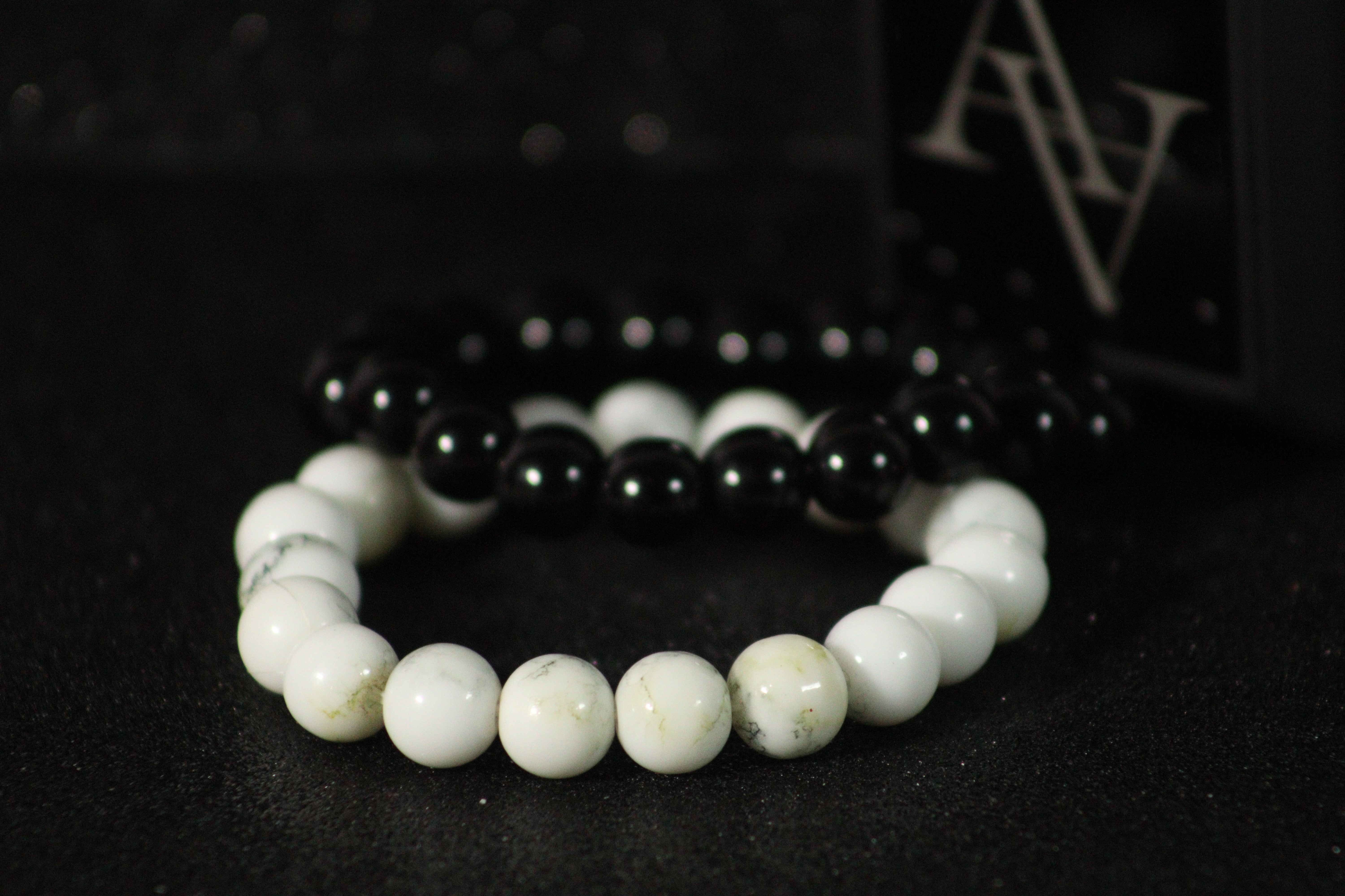 Black And White Bead Charm Bracelet For Men(Pair)
