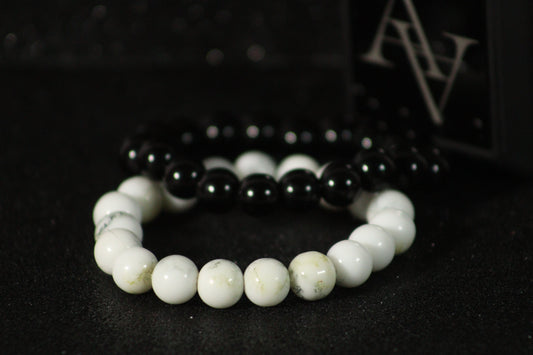 Black And White Bead Charm Bracelet For Men(Pair)