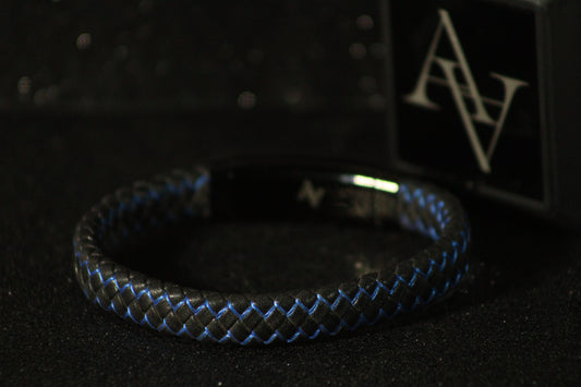 Men's Woven Leather Bracelet in Black and Blue