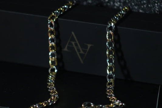 Sullery Snake Cut Link Dual Tone Gold Silver Stainless Steel Chain For Men